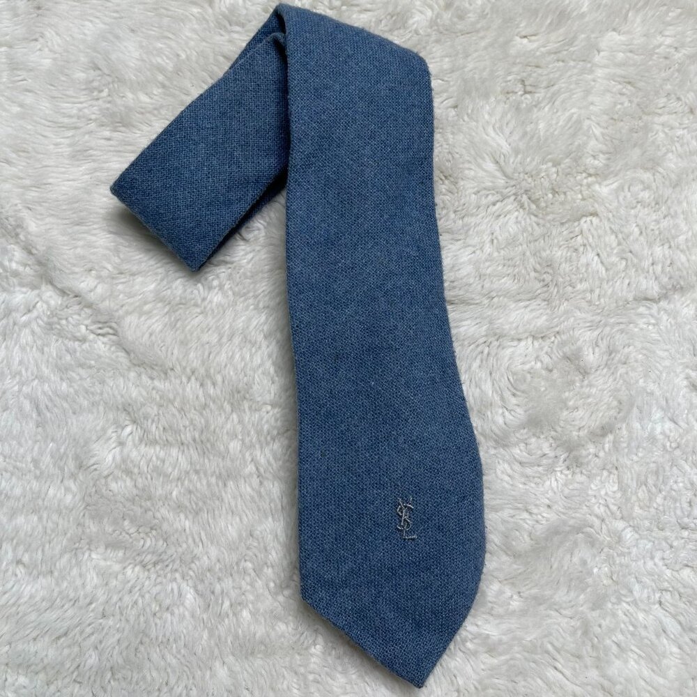 Yves Saint Laurent Men's Solid Blue Wool Tie One Size